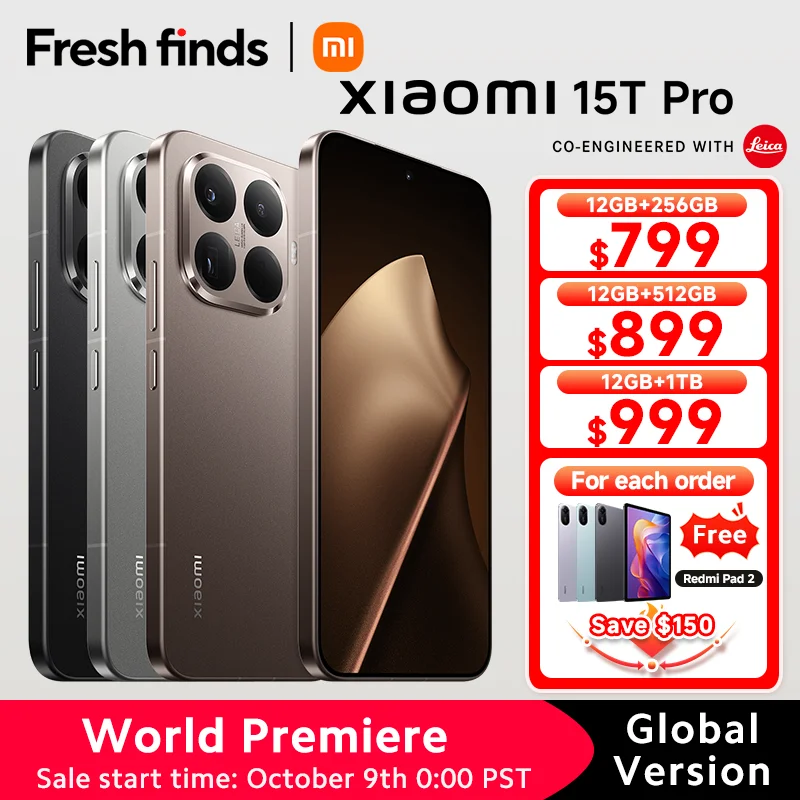 World Premiere Xiaomi 15T Pro 5G Smartphone 50MP Leica Camera MTK Dimensity 9400+ 90W HyperCharge 5500mAh 6.83" Global Version