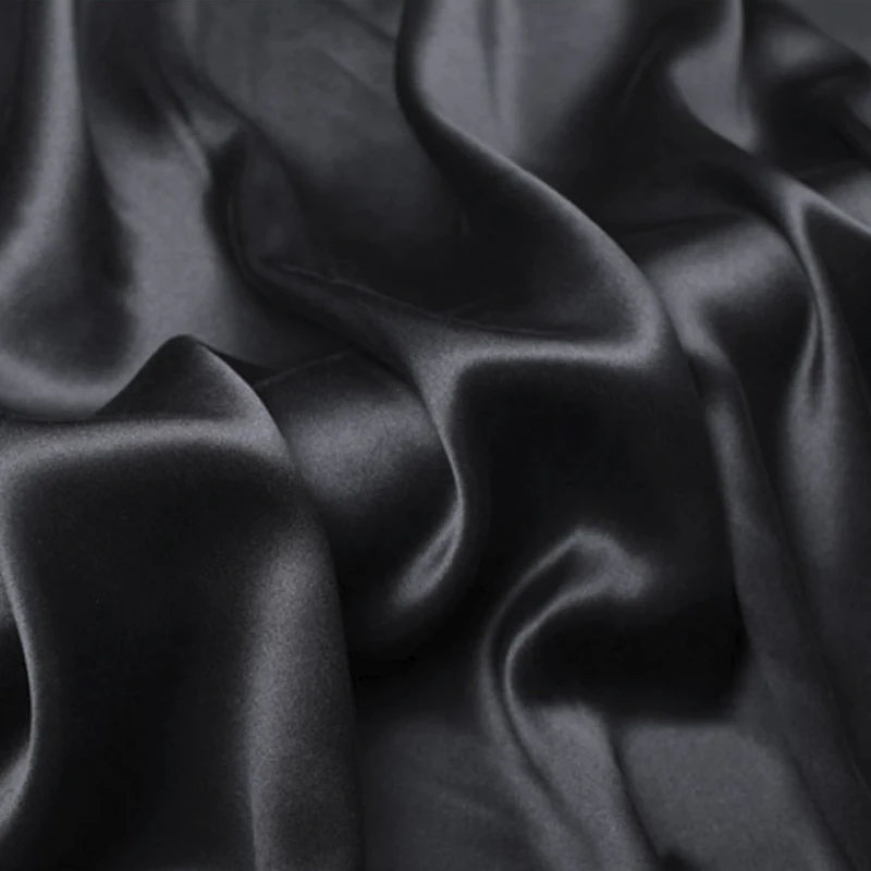 Elastic Silk Fabric By The Meter for Sewing Clothing Summer Dresses Cheongsam Anti-wrinkle Plain Black Smooth Drape Black White