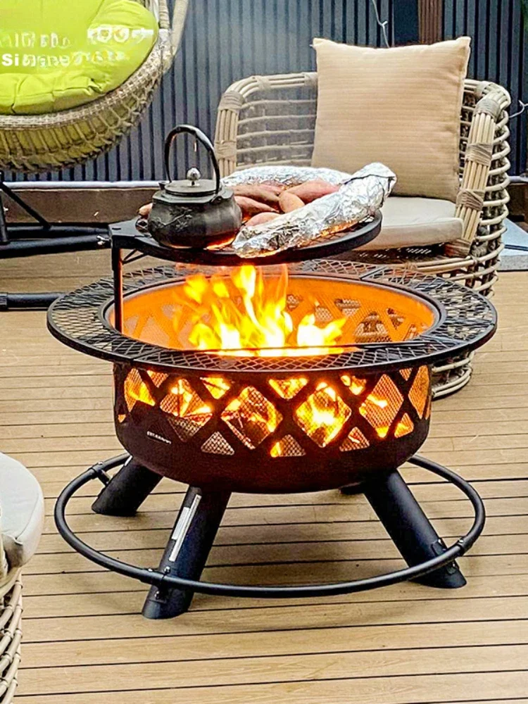 Outdoor Courtyard Stove Tea Cooking Winter Barbecue Oven Roasting Stove Cast Iron Heating Fire Plate Household Barbecue Grill