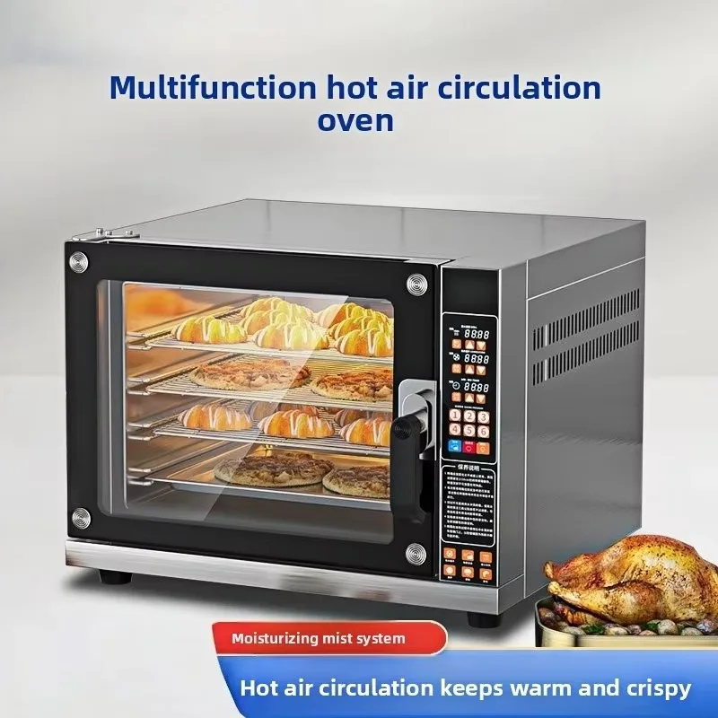 WanFeng WF-4D Commercial Convection Oven Stainless Steel Overheat Protection Adjustable Thermostat Large Capacity Pizza Bakery