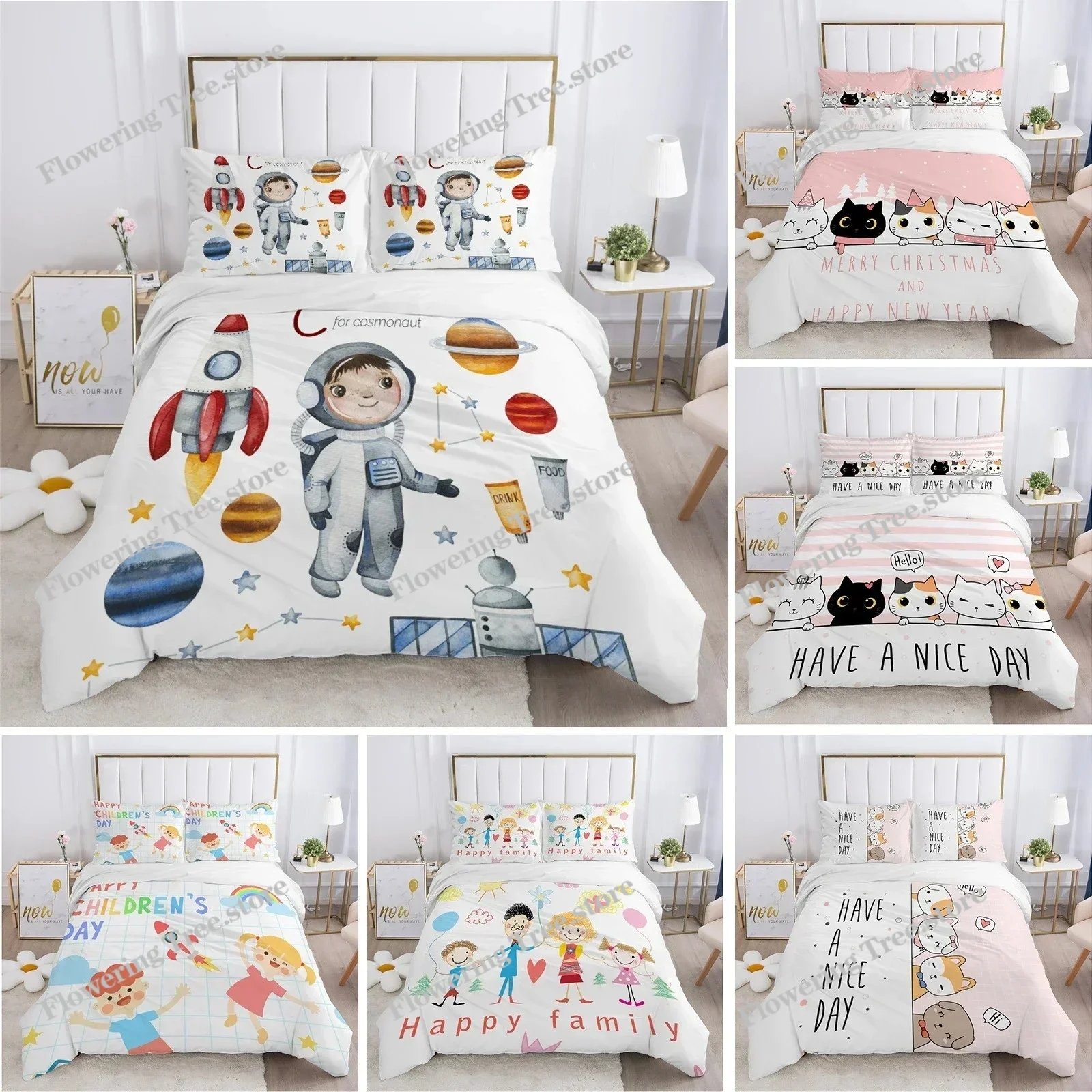 

Astronaut Children Bedding Set for Kids Baby Child King Queen Quilt Cartoon Duvet Cover Set Pillowcase Bed Linens Bedclothes