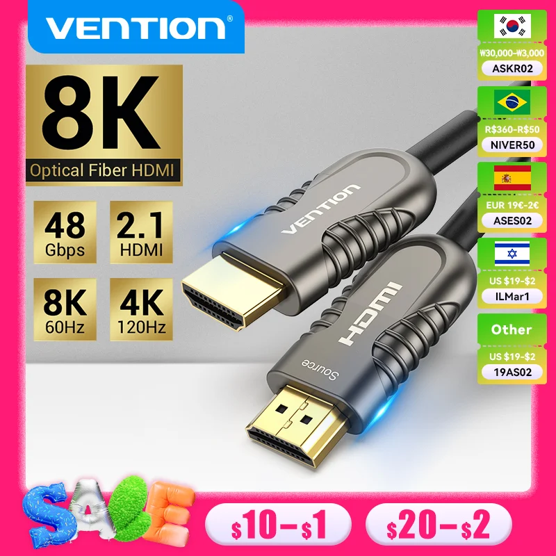 Vention 8K HDMI 2.1 Cable 120Hz 48Gbps Fiber Optic HDMI Cable Ultra High Speed HDR eARC for HD Samsung LG TV Box  PS5 Cable HDMI