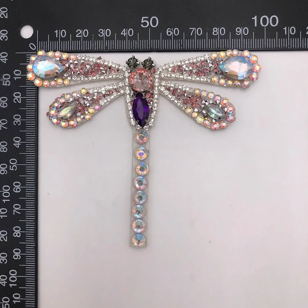 Colorful Dragonfly Patches Golden Snake Sew-On Patch for Clothing Shoes Hats and Bags Rhinestone Sequined Appliques