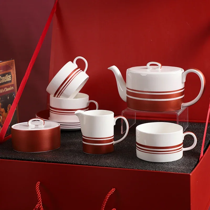 PITO Christmas Afternoon Tea Gift Set 6 Cup and Saucer Teapot Set Bone China Tableware Ceramic Tea Set with Gift Box