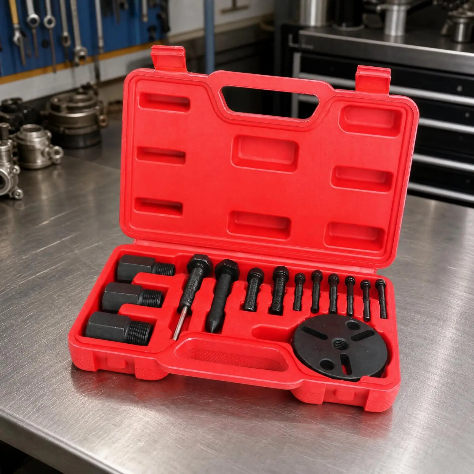 Alloy Steel Air Conditioner Clutch Puller Set with Slotted Pressing Plate and Shafts for Pulley Service in Home Garage