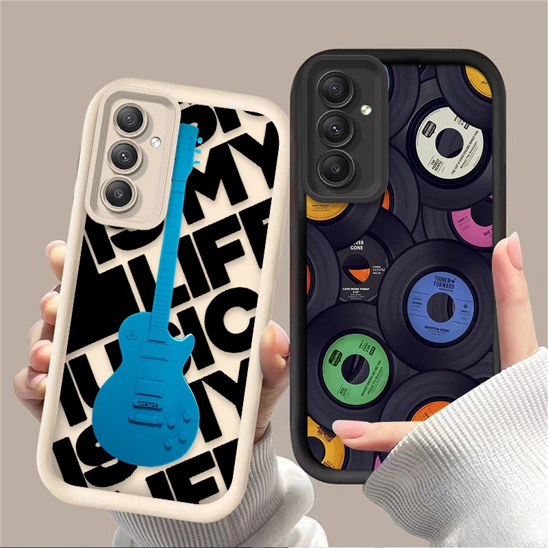 Music Guitar Colorful Vinyl Record Case For Samsung Galaxy A54 A05 A05S A34 A24 A14 A53 A33 A23 A13 A52 A52S A71 A51 A31 A50