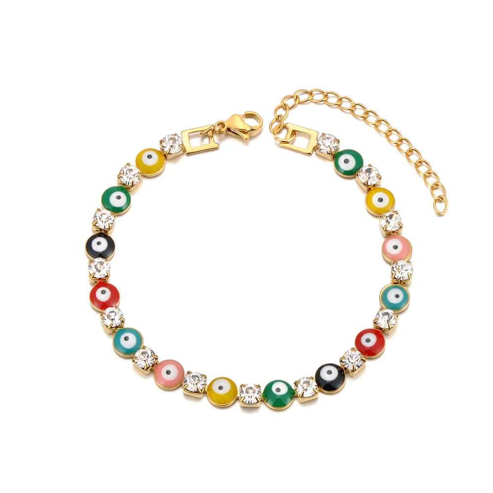 Lokaer Classic Lucky Blue CZ Evil Eye Turkey Bracelet Necklace For Women 316L Stainless Steel Rhinestone Fashion Jewelry B25145