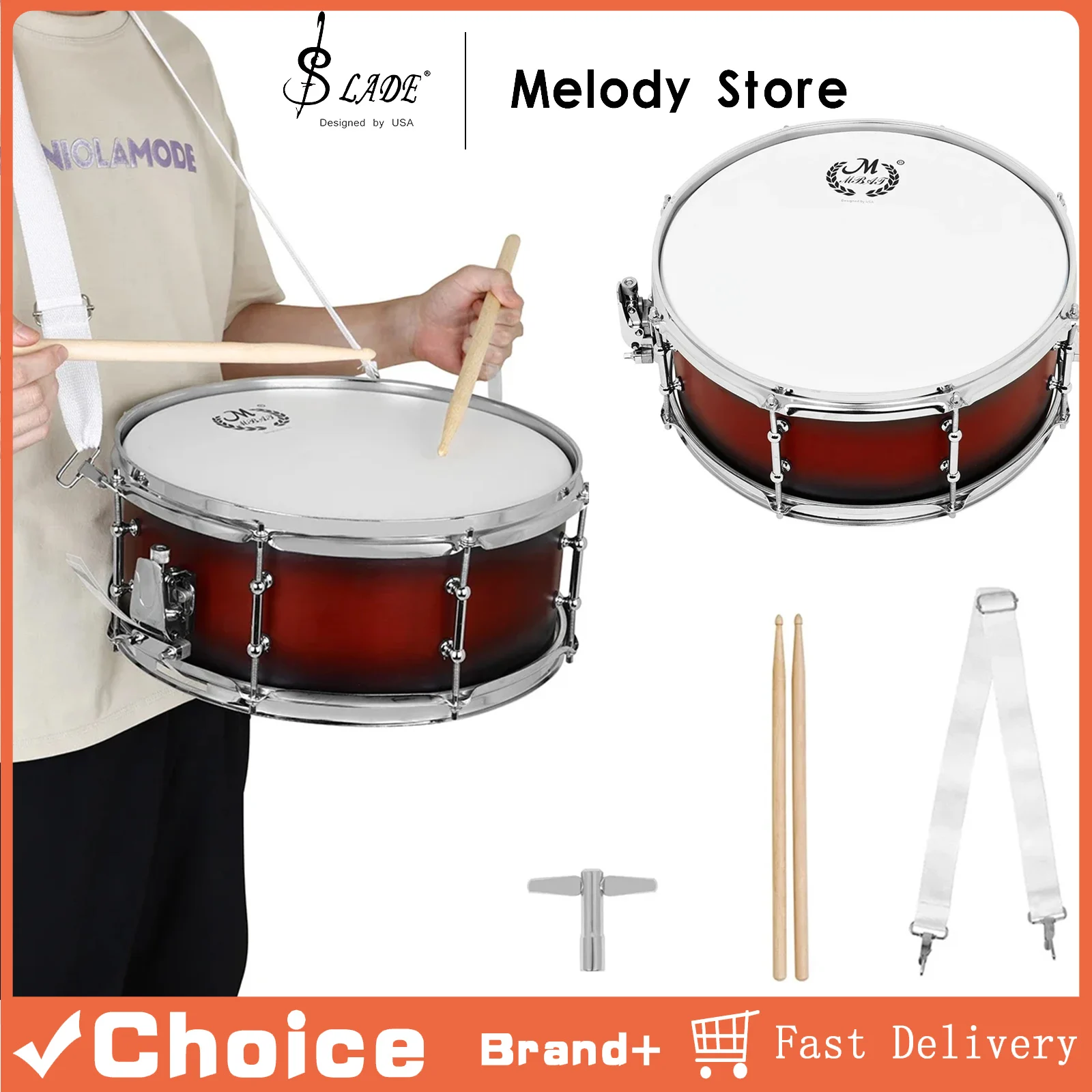 

SLADE 14×5.5 Inch Snare Drum Metal Material Thick And Durable Percussion Instrument Suitable For Beginners To Practice Drums