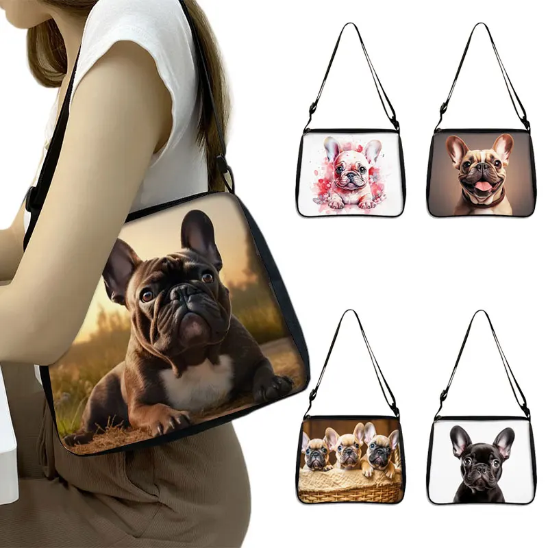 Cute French Bulldog Print Shoulder Bag Colorful Bull Dog Handbag Women Messenger Bag Phone Holder Daily Outdoor Travel Bag