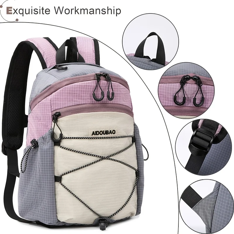 lightweight-small-hiking-backpack-double‑zipper-compartments-drawstring-side-pockets-for-water-bottle-sundries-portable