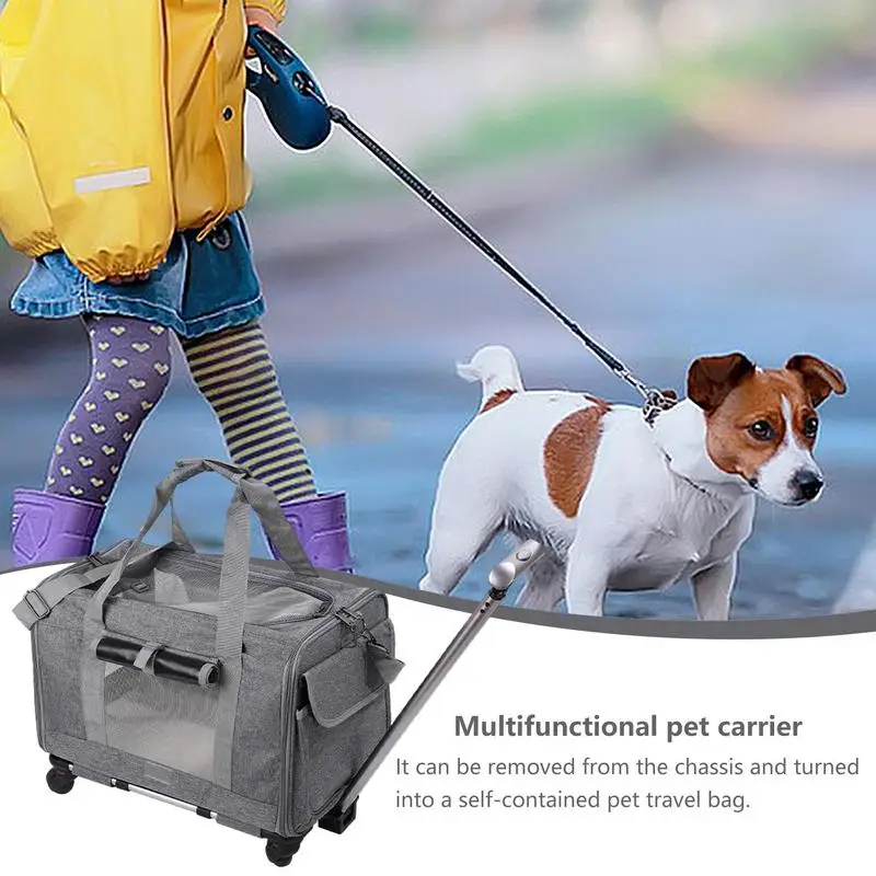 Pet Trolley Bag Detachable Dog Trolley Case Cat Travel Rolling Carrier Bag with Telescopic Handle Airline Approved Pet Carrier