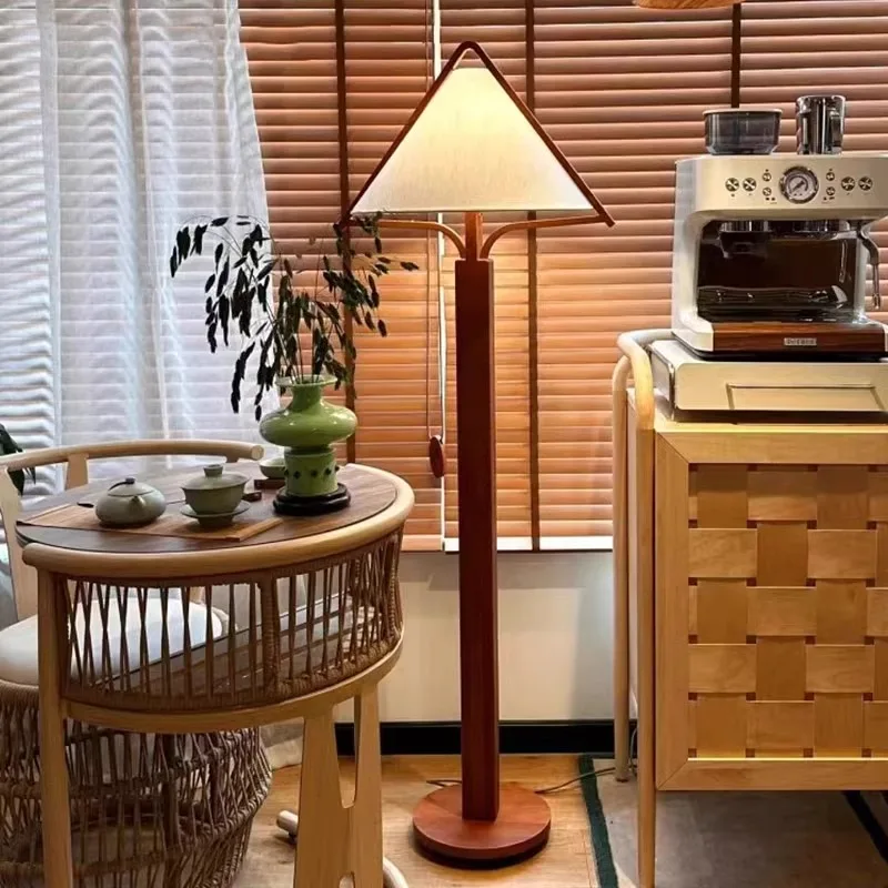 Medieval retro style cherry wood teak American bedroom floor lamp