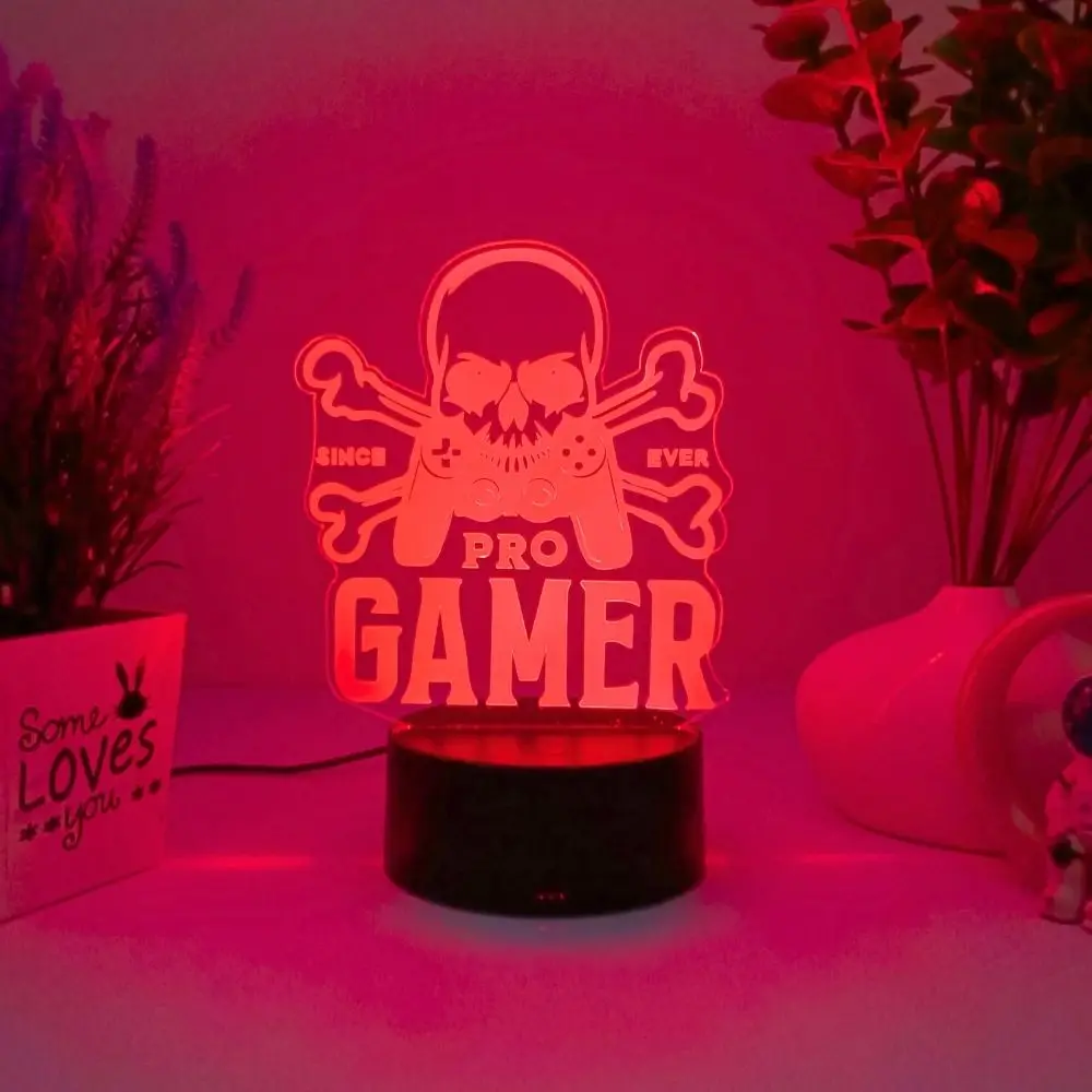 Pro Gamer Skull Gamepad 3D RGB Night Light, Gaming Room Decor LED Lamp, Best Birthday Gift for Pro Gamers Boys