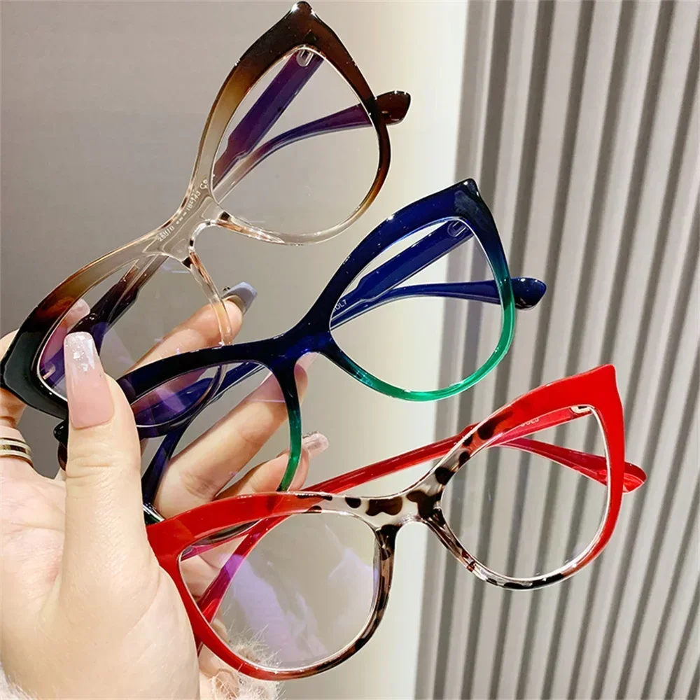 2024 neue Cat Eye Brille Rahmen Frauen Mode Farbverlauf Brillen Rahmen Anti Blaues Licht Gläser Computer Spektakel Brille