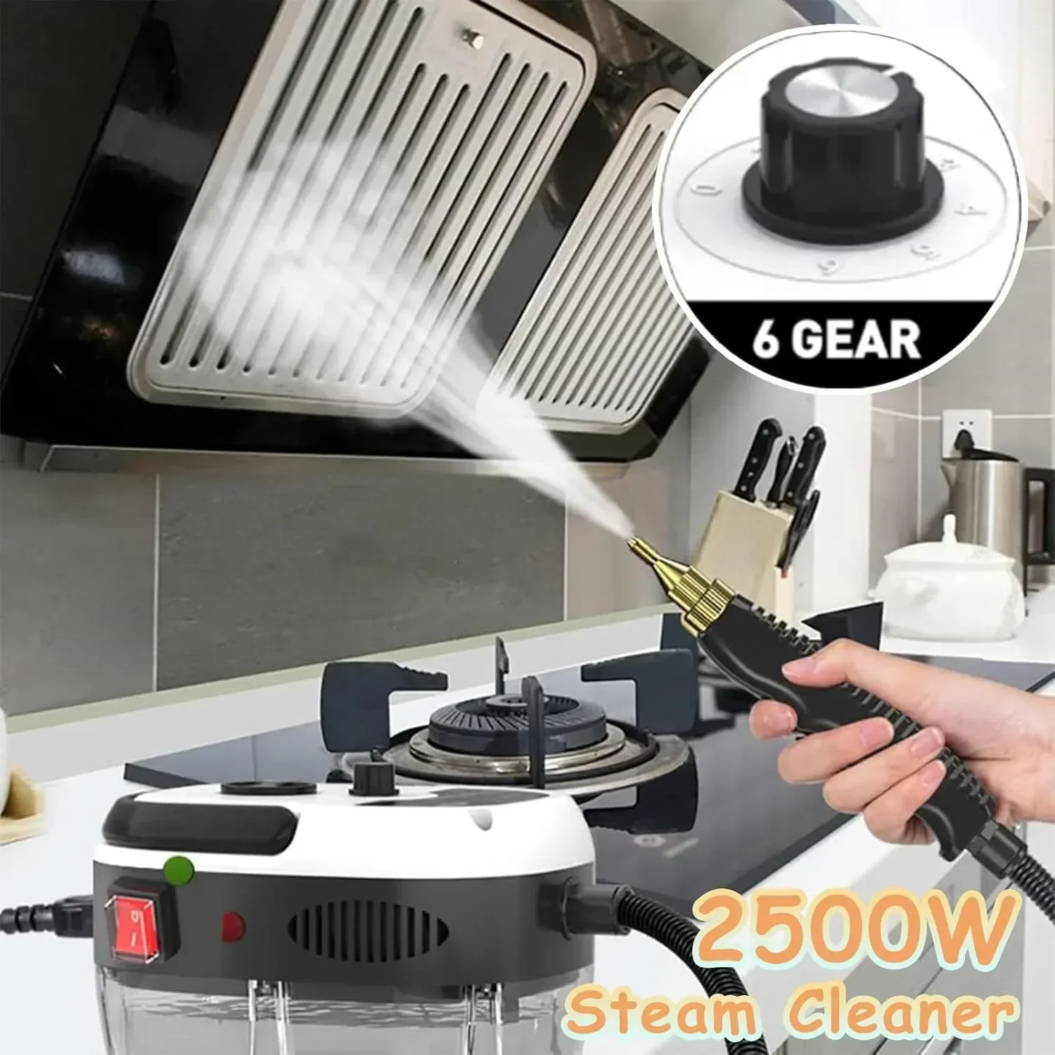 Handheld Steam Cleaner, 2500W High Temperature Pressurized Steam Cleaner with 3 Brush Heads for Kitchen for Home Use