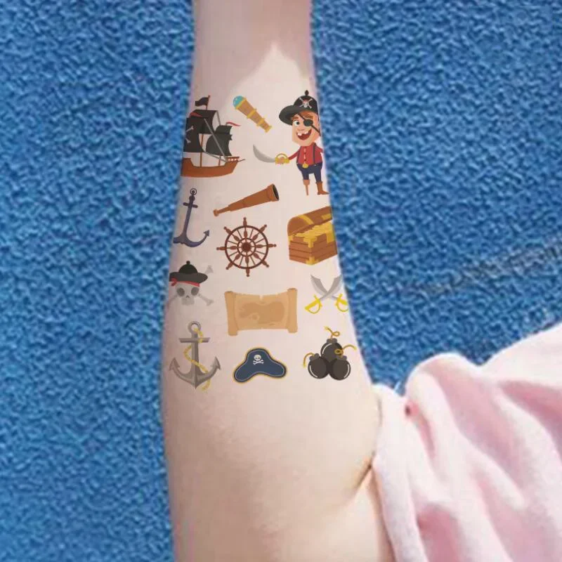 Cartoon Pirate Temporary Tattoo Fake Tattoos Body Art Sticker Kids Children Party Decor 10pcs/lot