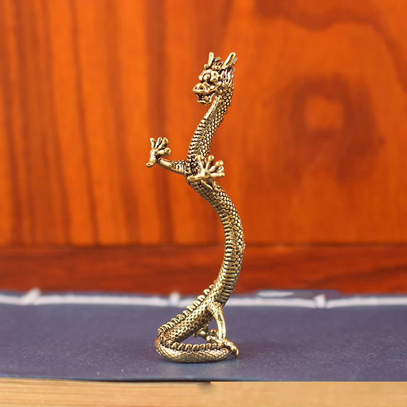 1Pc Pure Brass Loong Crafts Ornaments Zodiac Dragon Statue Standing Dragon Decoration Home Decorations.
