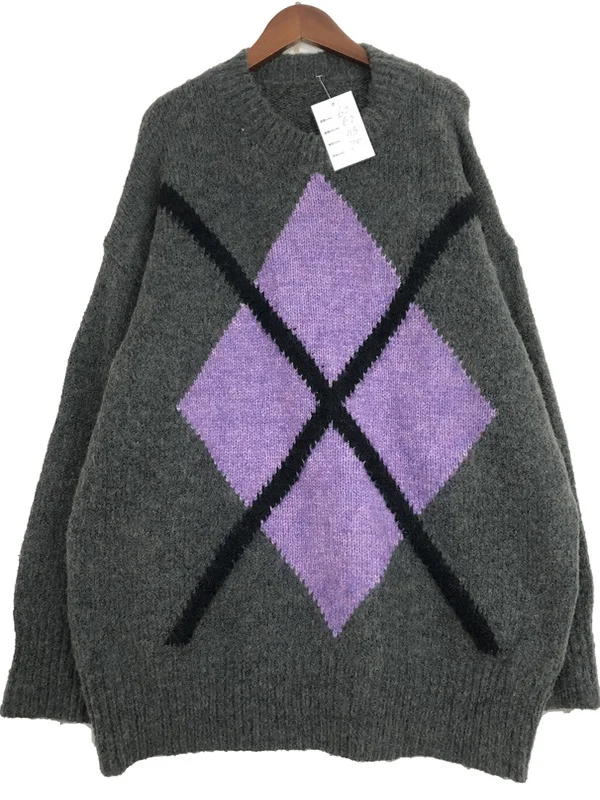 Vintage Women's Knitted Wool Sweater Winter Warm Fce Netie Cartoon Embroidery Street Sle Straight Cut Long Sve Top