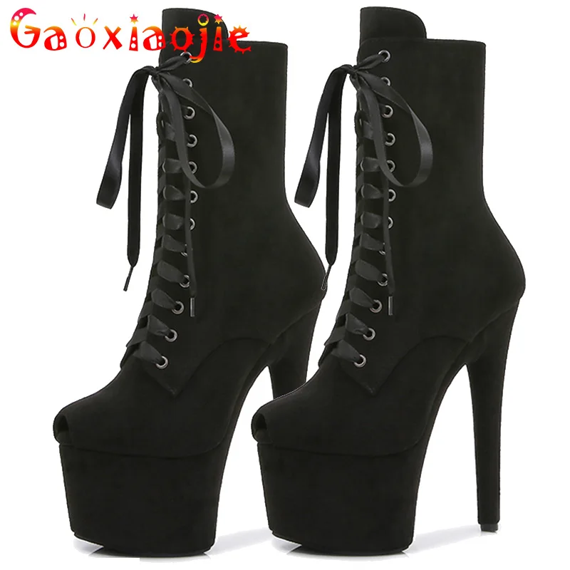 2024 Women Shoes Super High Heel 17cm Thick Bottom Sexy Erotic Short Boots Nightclub Pole Dance Waterproof Platform SHoes