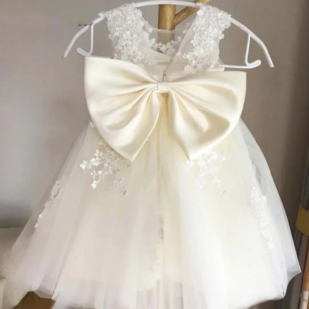 Custom Children's Princess Dress New Puff Tulle Girl Bow Birthday Party Little Host Performance Costume