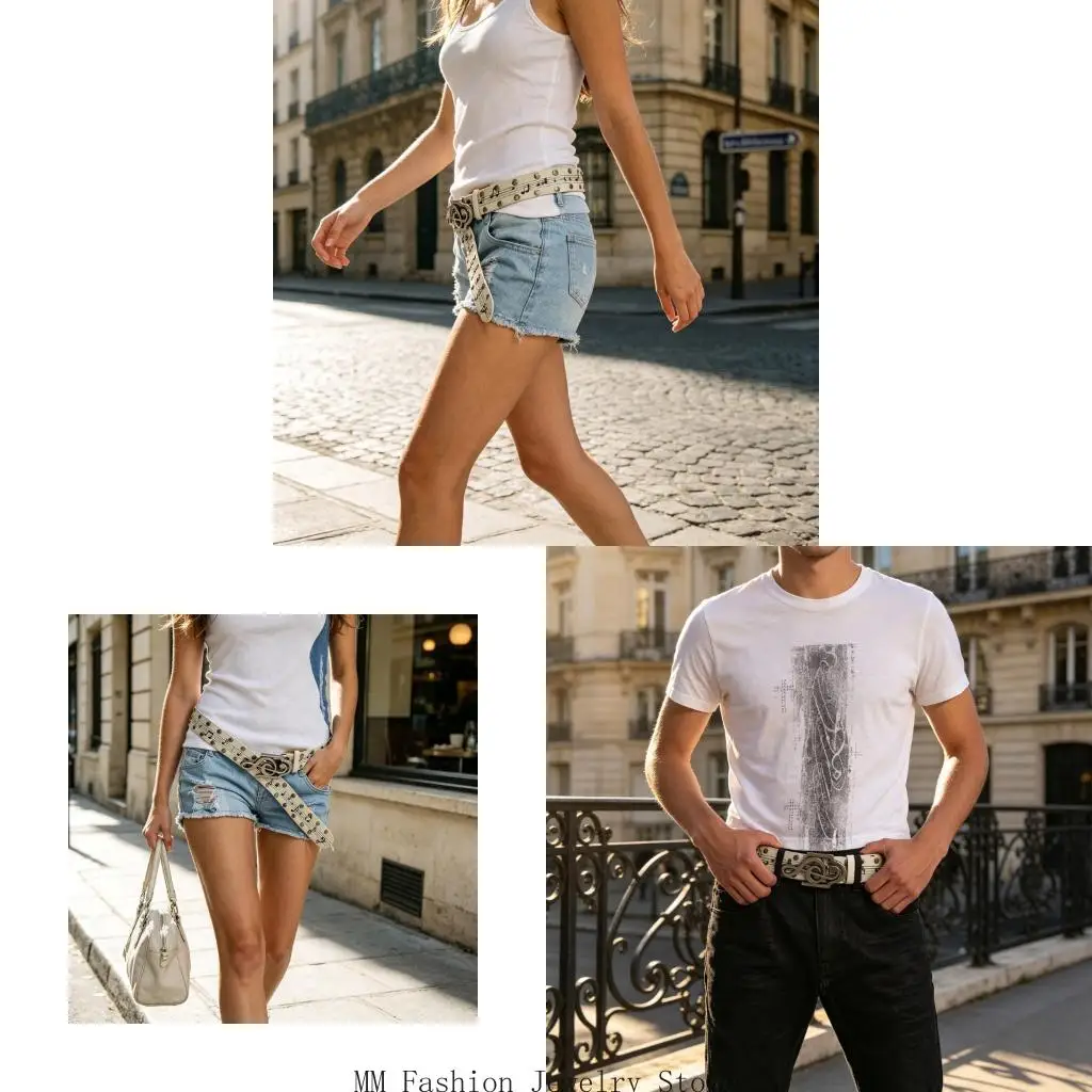 Metal-Accent Pants Belt with Smooth One-Handed Release Closure for Party Use D0UB