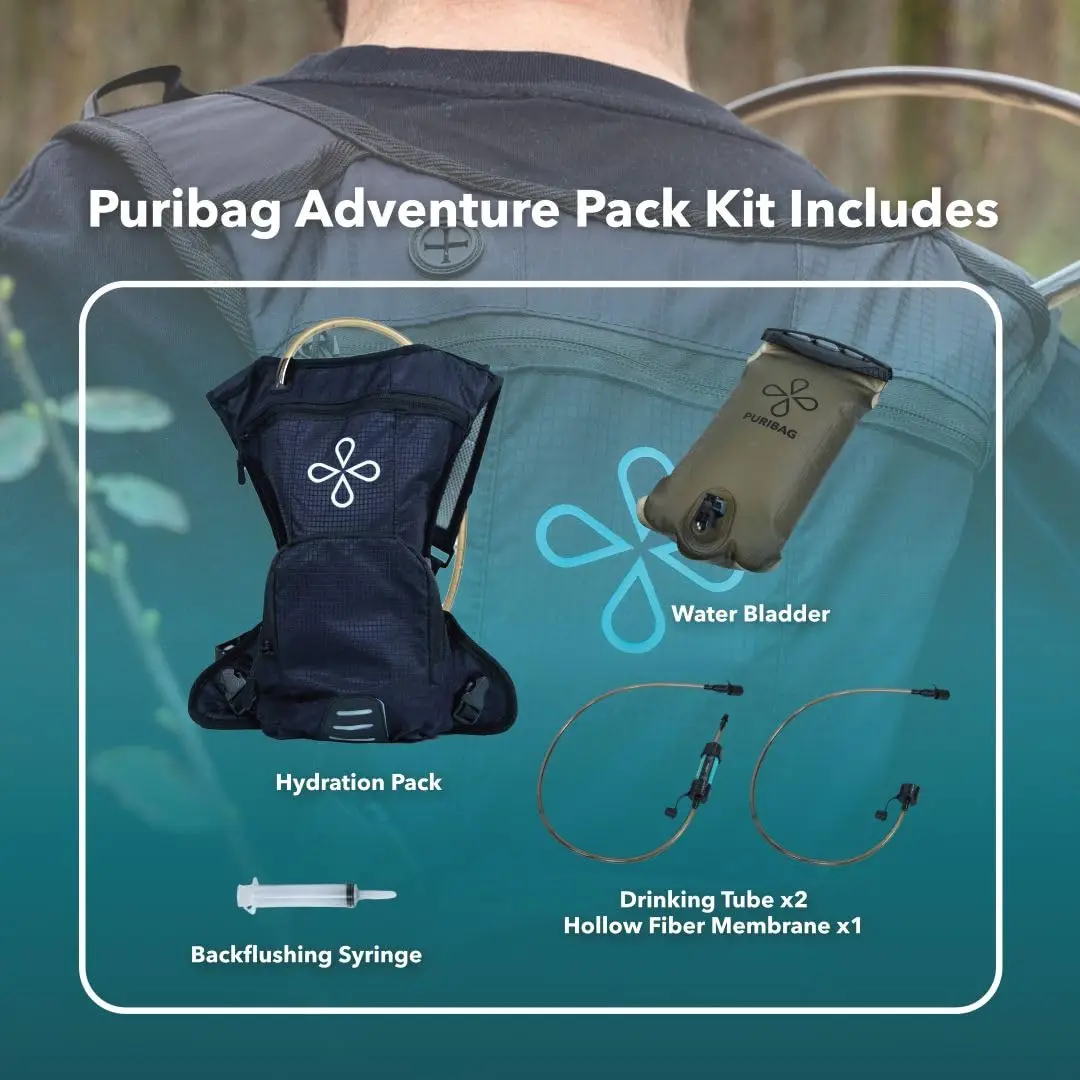 Adventure Pack: 2 Liter Tactical Hydration Backpack with Survival Water Filter - Best Water Backpack for Hiking, Running, Biking