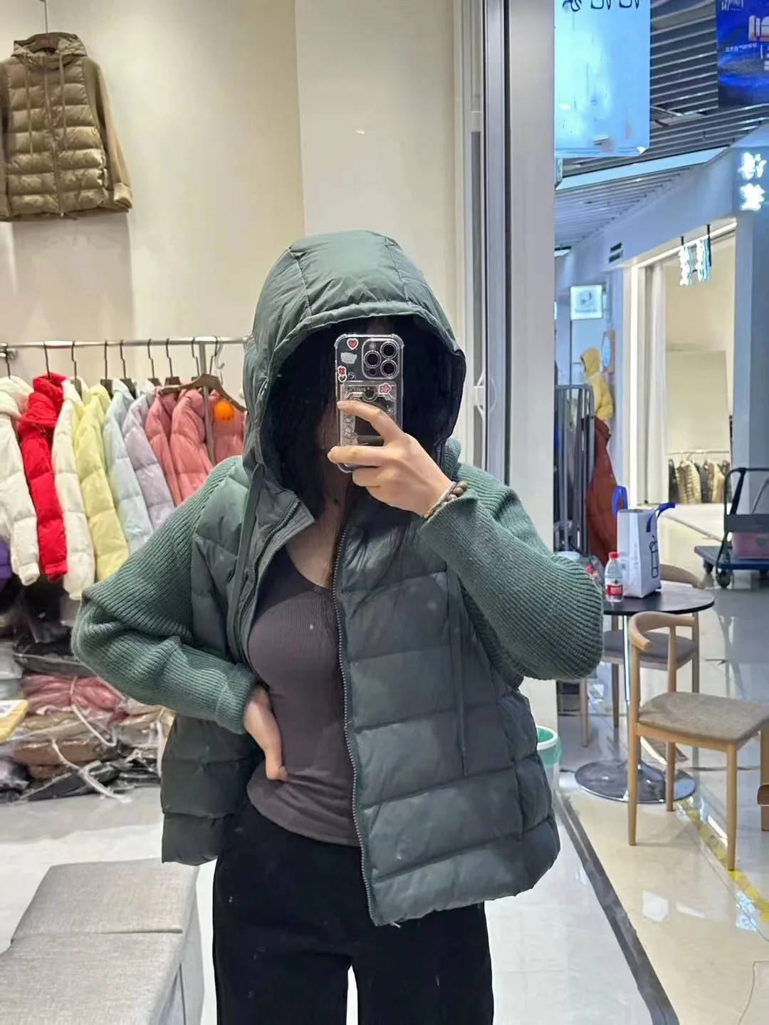 90% Duck Down Jackets Hooded Puffer Coats Patchwork Knitted Sleeves Plus Size Keep Warm Outwear Women Autumn Winter