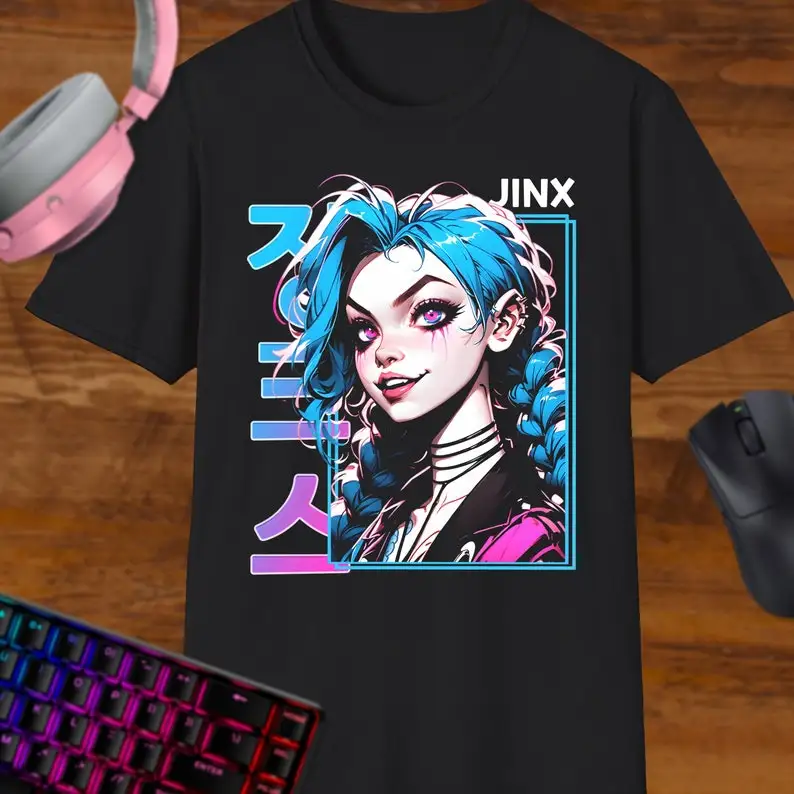 Arcane Jinx shirt for Arcane Fanart tee Japanese Style Shirt t-Shirt Jinx Powder High Quality