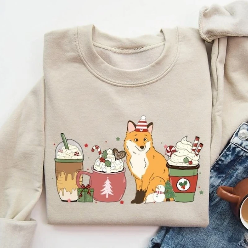 

Милые рождественские лесные животные, подарки для любителей кофе, осенне-зимняя толстовка с длинными рукавами, сохраняющие тепло, одинаковые толстовки