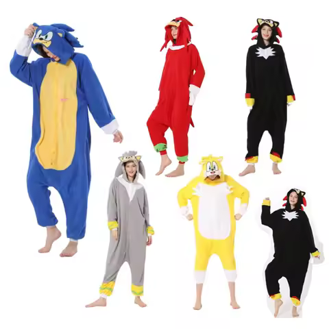 Sonic Anime Cartoon Pijama Onesies Pajamas Plush Winter Flannel Adult Kids Pajamas Sleepwear Bathrobe Keep Warm Cosplay Costume