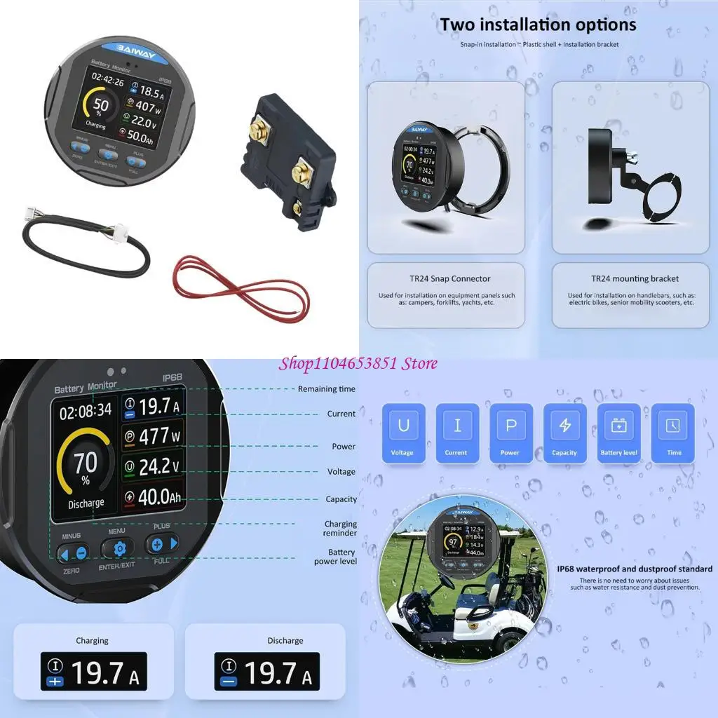 Waterproof Color Screen Coulometer 50A 100A 350A TR24 Battery Tester Capacity 