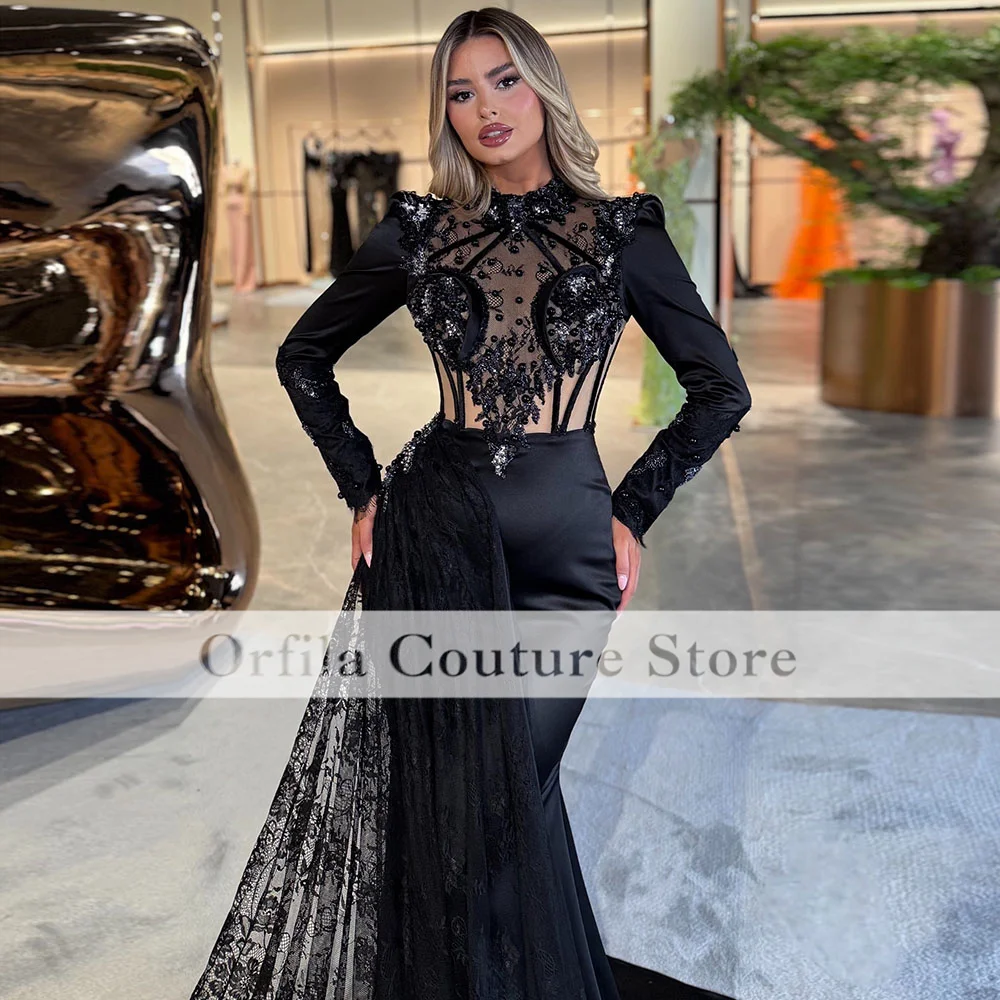 Sparkly Evening Dresses For Women Long Sleeves Mermaid Party Dress With Train Arabic Dubai Prom Gowns 2025 Customized