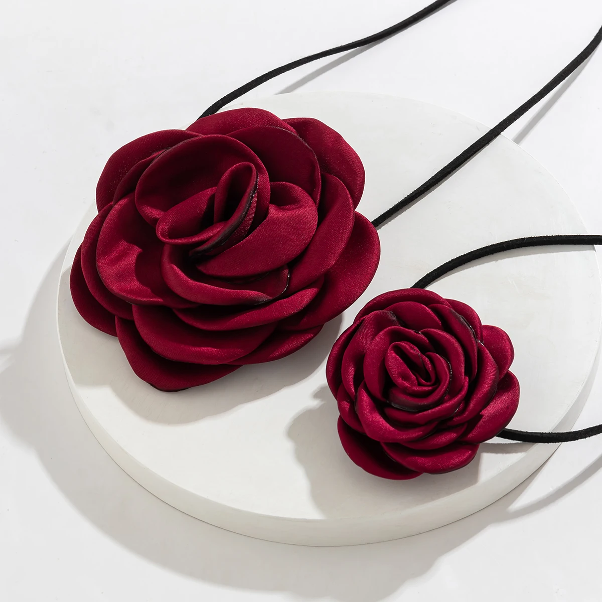 IngeSight.Z 2 Pcs/Set Elegant Big Rose Flower Choker Necklace Women Gothic Korean Velvet Long Rope Adjustable Clavicle Chain