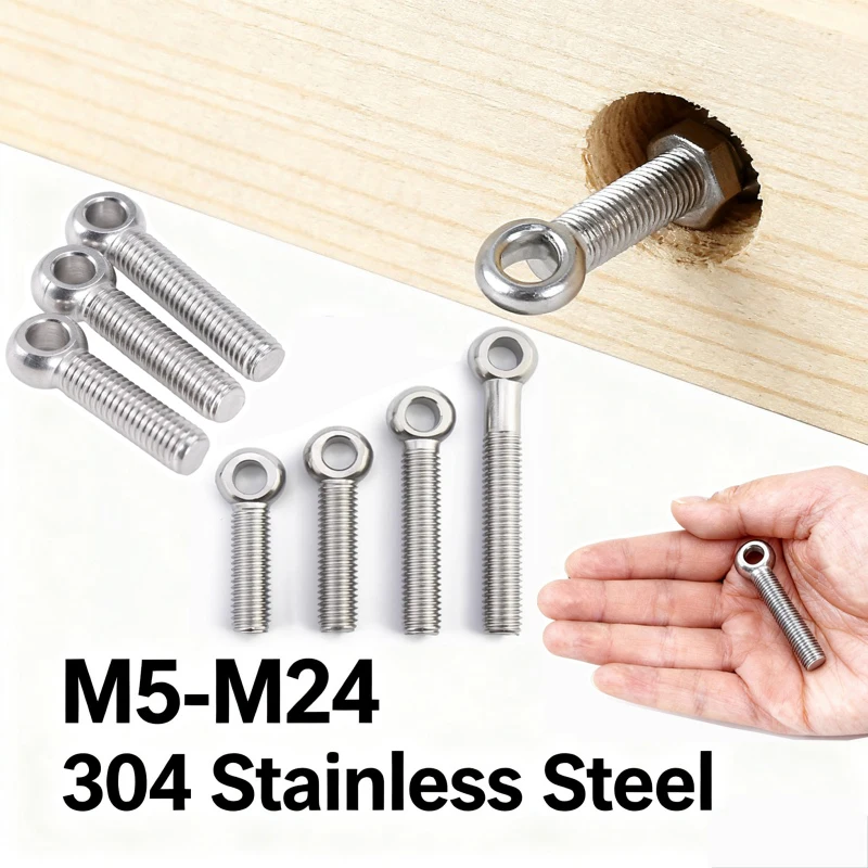 Ring Link Bolt Fisheye Eye Slip Hole Screw M5 M6 M8 M10 M12~M24 304 Stainless Steel Live Bolt Fisheye with Hole Length 20~200mm