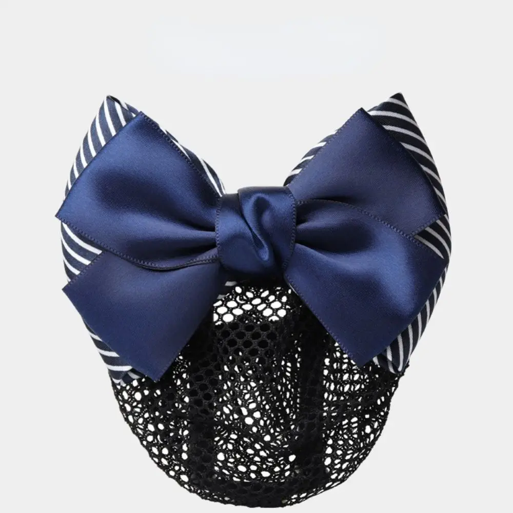 Office Lady Bank Teller Bowknot Hair Accessories Stripe Net Bun Crochet Women Barrette Net Bun Snood Net Bun Hair Cover