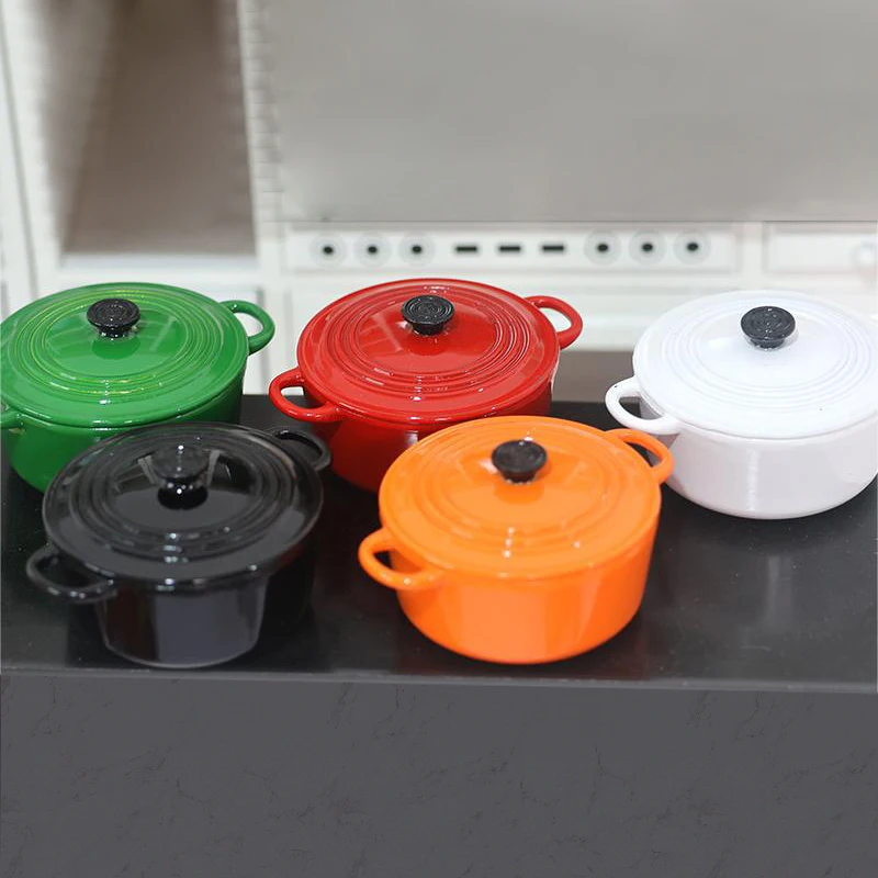 Doll House Accessories: Miniature Pot Boiler with Lid, Pan Cooking Ware for Play Kitchen, Cute Kids Toy