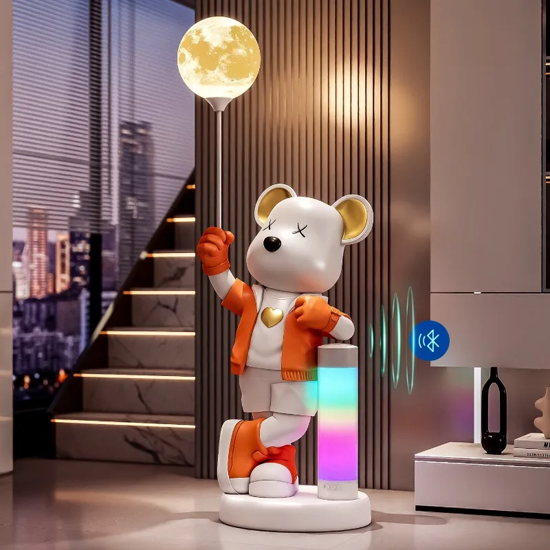 Creative Bear Figurines Entrance Hall Miniatures Figurines Multifunctional Ornament Living Room Decorative Ornaments with Light