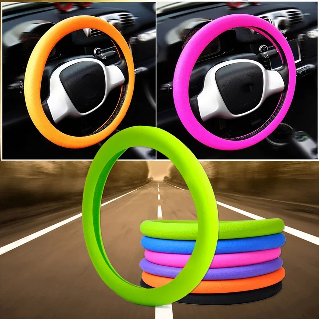 

Universal Car Silicone Steering Wheel Cover Elastic Non-Slip Soft Multi Color Auto Decoration Internal Covers Accessories