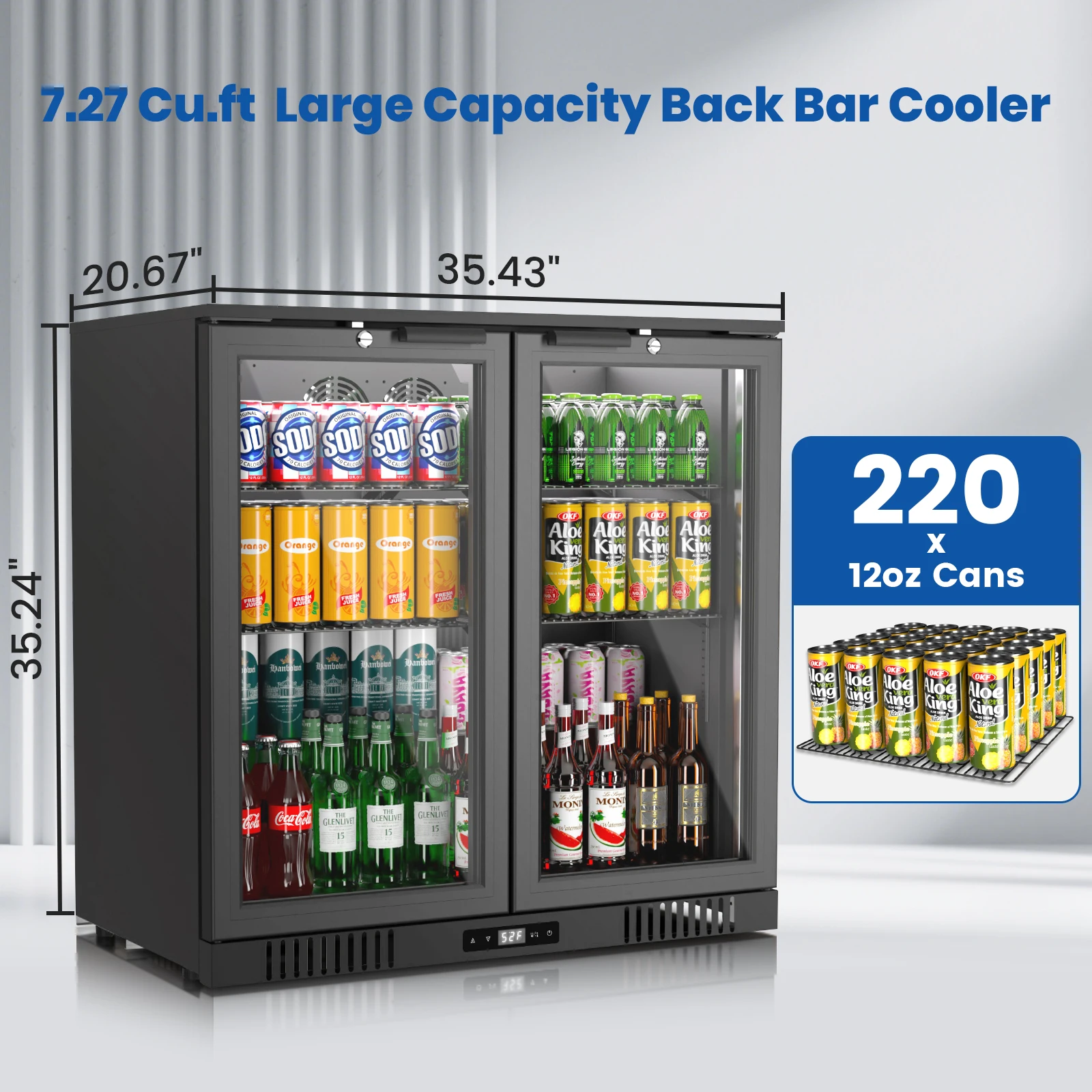 Dual Zone Beverage Cooler, 216 Cans, 7.25 Cu.Ft, 2 Glass Doors, Freestanding or Built-in, Black, 115V,WFV-206B1