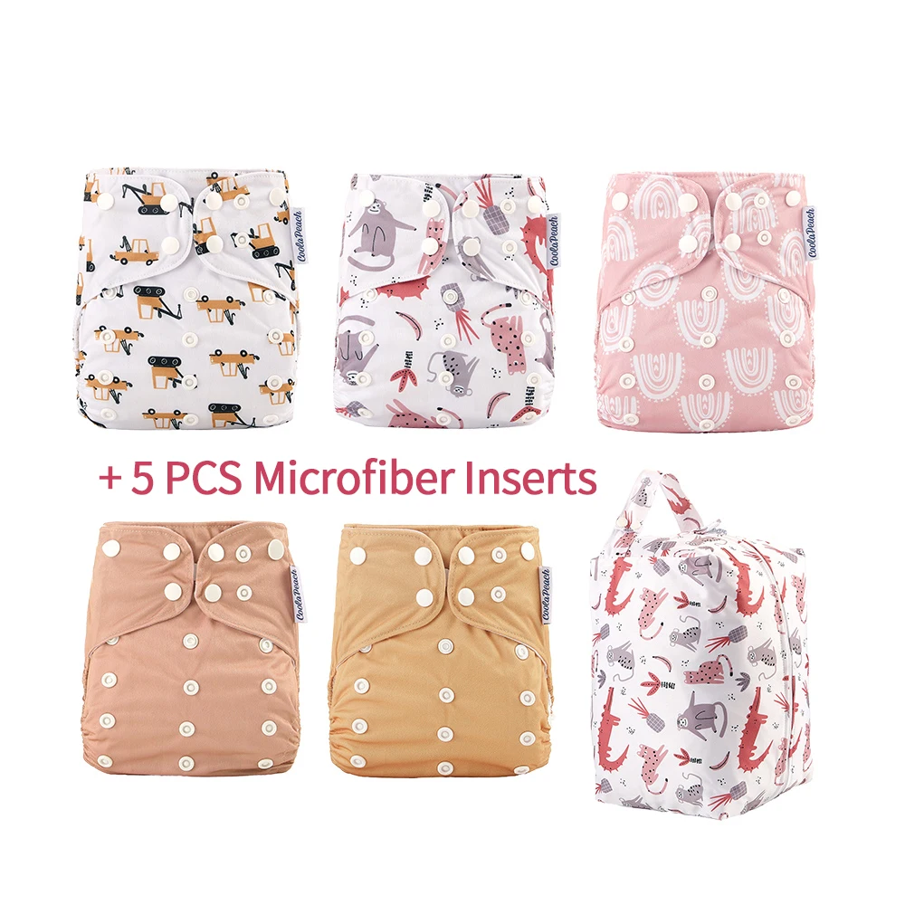 5PCS Recycled Baby Cloth Diapers with Inserts,With 1 Diaper Pod Bag,Waterproof Reusable ,Washable