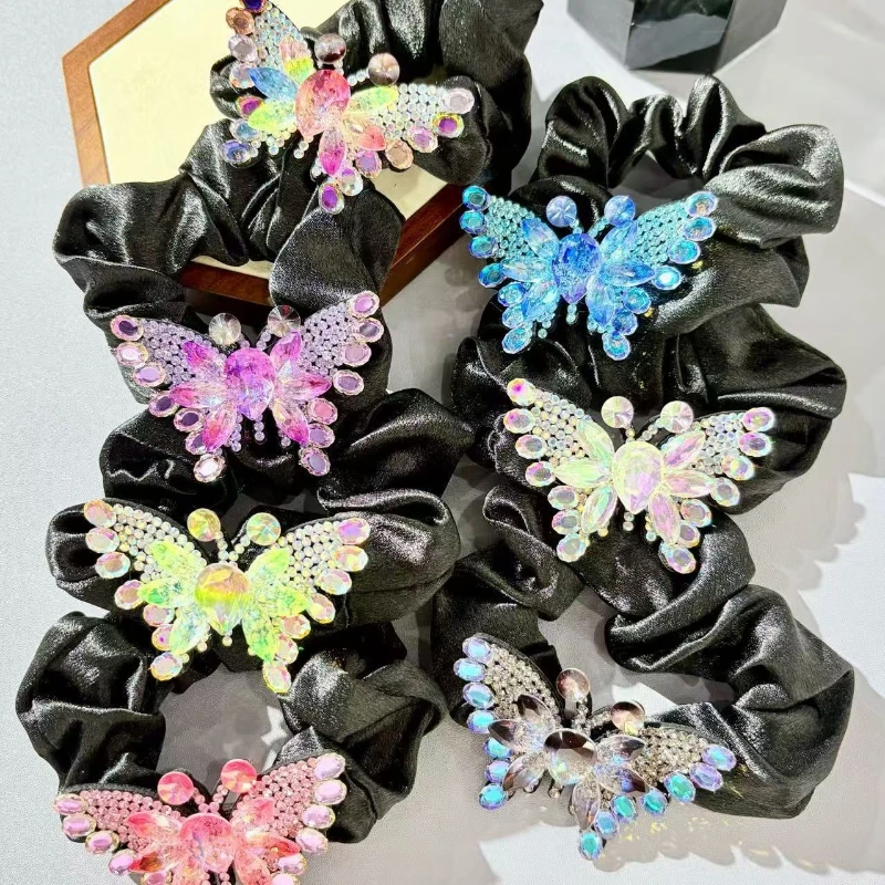 

Korean Hair Accessories Luxury Elegant Butterfly Rhinestone Scrunchie Stylish Chic Women's Hair Accessories for Daily Party Glam