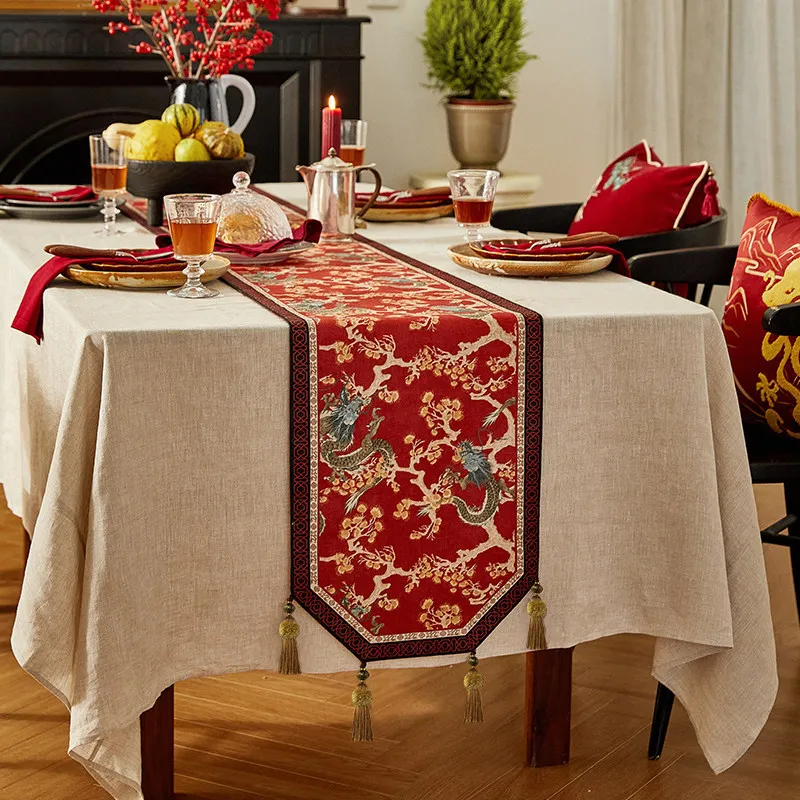 

Chinese Classical Table Runner, Thick Woven Red Dragon Placemat for Dining Table, Traditional Home Decor Accent for Living Room