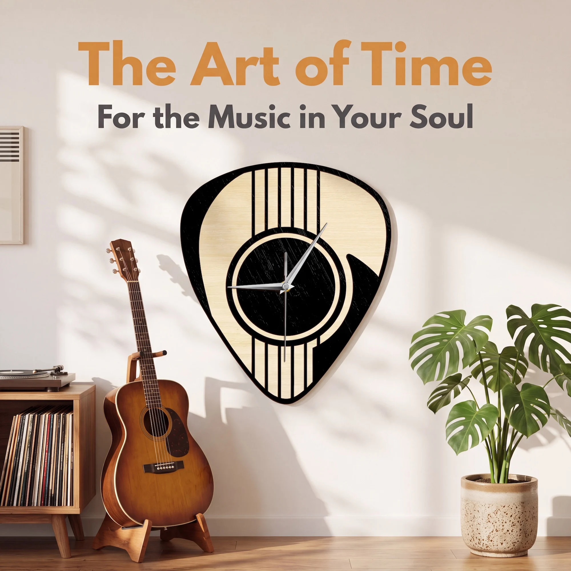 Guitar Pick Shaped Wooden Wall Clock for Rock Band Music Studio Silent Non Ticking Quartz Clock for Guitar Player Guitarist Gift