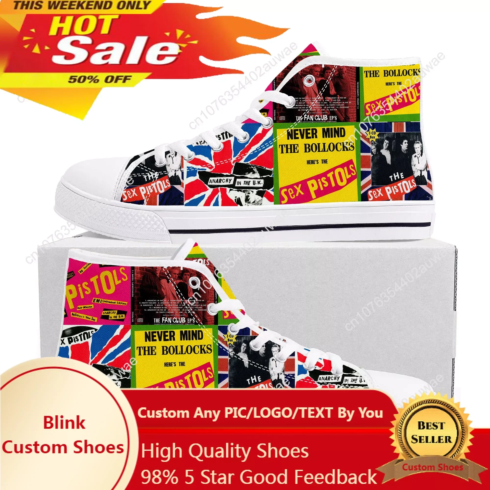 Sex Pistols Punk Rock Band High Top High Quality Sneakers Men Women Teenager Canvas Sneaker Casual Couple Shoes Custom Shoes