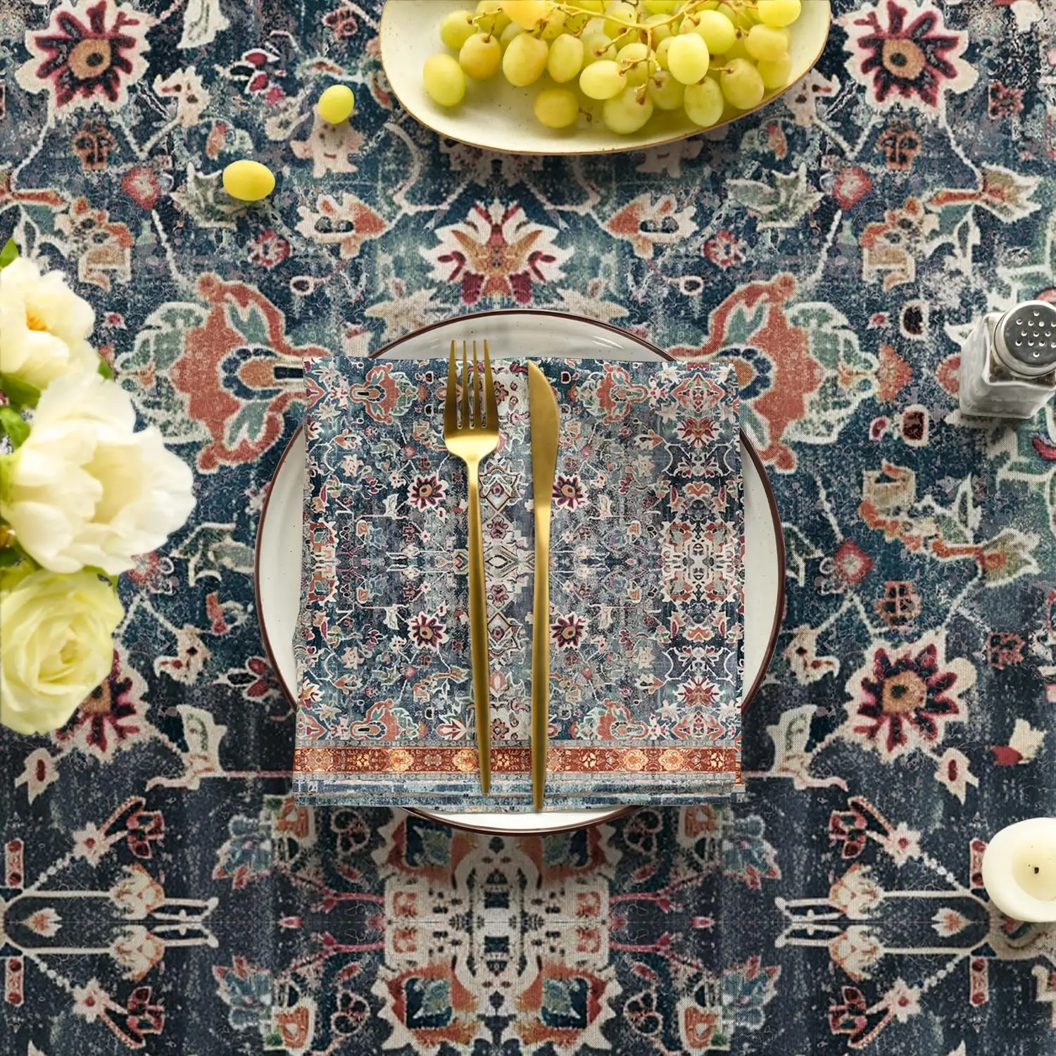 Vintage Country Rustic Boho Bohemia Style Rectangle Tablecloth Dining Room Decor Waterproof Tablecloth for Table Decoration