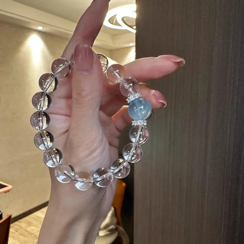 Clear Quartz Beaded Bracelet Women Elegant Aquamarine Handmade Unique Exquisite Premium Fine Superb Top Great Daily Wear Gift