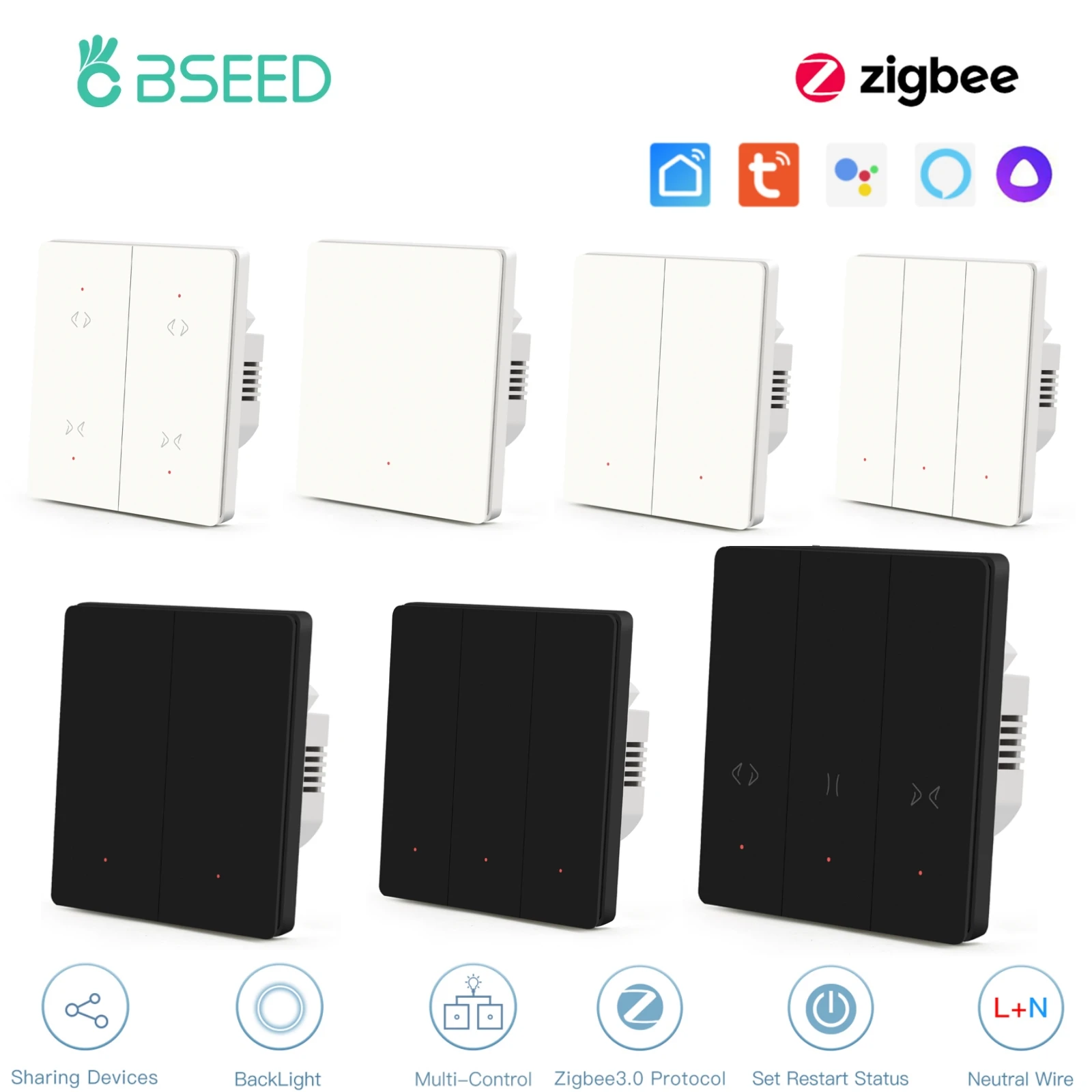 

Bssed Smart Light Switch Zigbee Need Neutral Wire Switches Button Roller Curtain Switches Support Tuya Alexa Google Home Alice