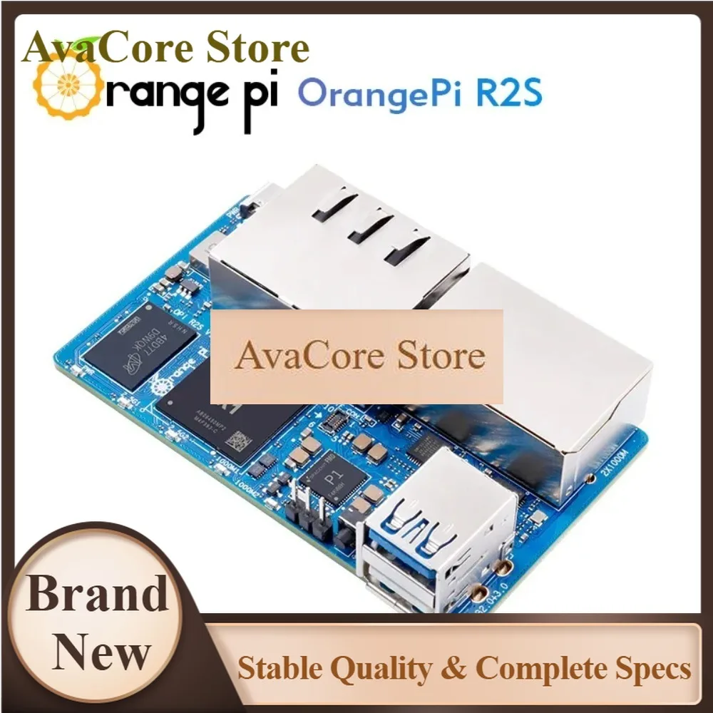 AvaCoreOrange Pi R2S 2GB RAM 8GB EMMC Development Board 8-core RISC-V AI 2TOPS CPU Dual LAN Ports Mini PC Support OpenWrt Ubuntu