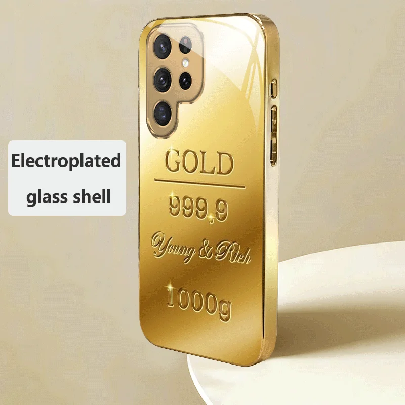 Kilogram gold patterned glass phone case suitable for Samsung Galaxy S26 S25 S24 S23 S22 S20 FE/Ultra/Plus hard case