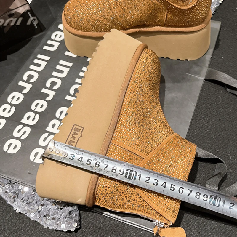 Women's Snow Boots Designwe Winter Boots Fashion Rhinestone Suede Ankle Boots for Women Plush Platform Non-slip Casual Shoes New view 4